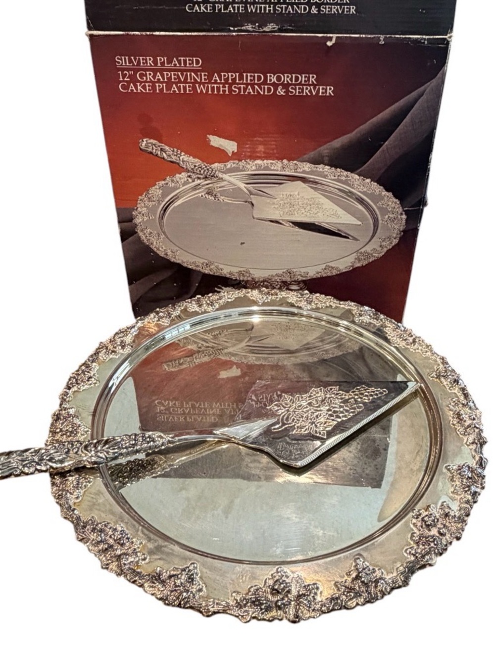 Vintage Godinger Silver-Plated Grapevine Cake Plate with Server Revere Style